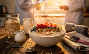 Illustration von Haferflocken als bestes Frühstück für einen energiereichen Tag, empfohlen von einem Ernährungsberater