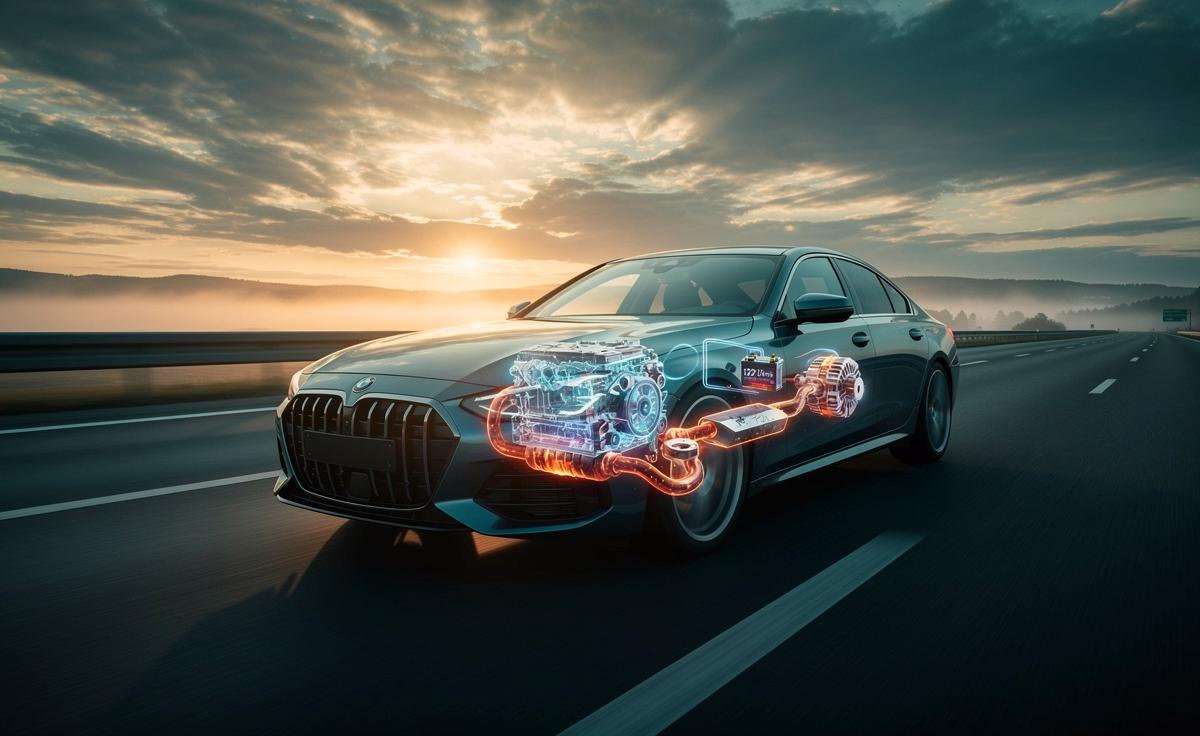 Illustration von einer 30‑Kilometer‑Autobahnfahrt, die Batterie und Motor durch vollständige Ladung und erreichte Betriebstemperatur langfristig gesund hält