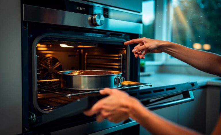 Illustration von einem Kuchen, der ohne Vorheizen im Backofen gebacken wird, zur Energieeinsparung