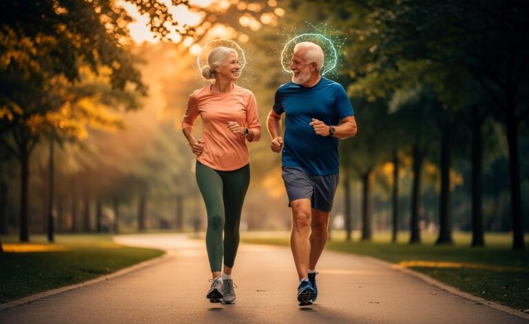 Illustration von Senioren, die regelmäßig joggen, um die Gedächtnisleistung zu verbessern